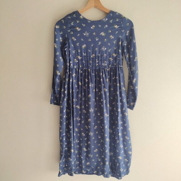 Laura Ashley Other - Laura Ashley Girls Blue Floral Dress Sz 8-9 Vtg 90s Button Back Prarie Maxi